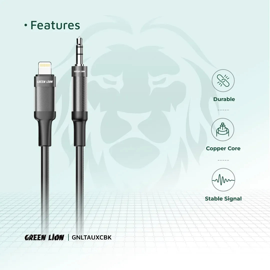 Green Lion Lightning to Aux Braided Cable 1m Black – image 6