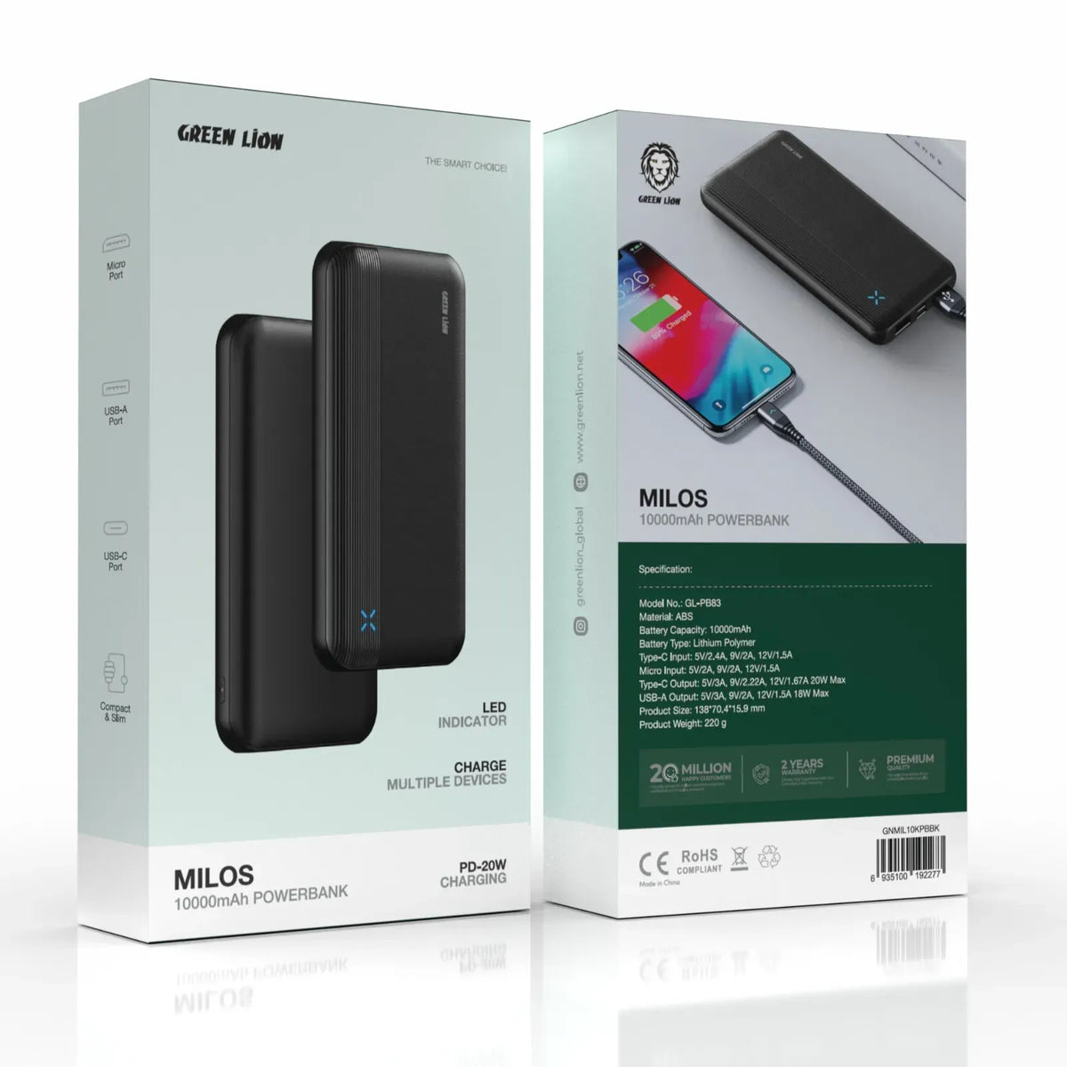 Green Lion Milos 10000mAh Power Bank Black – image 3
