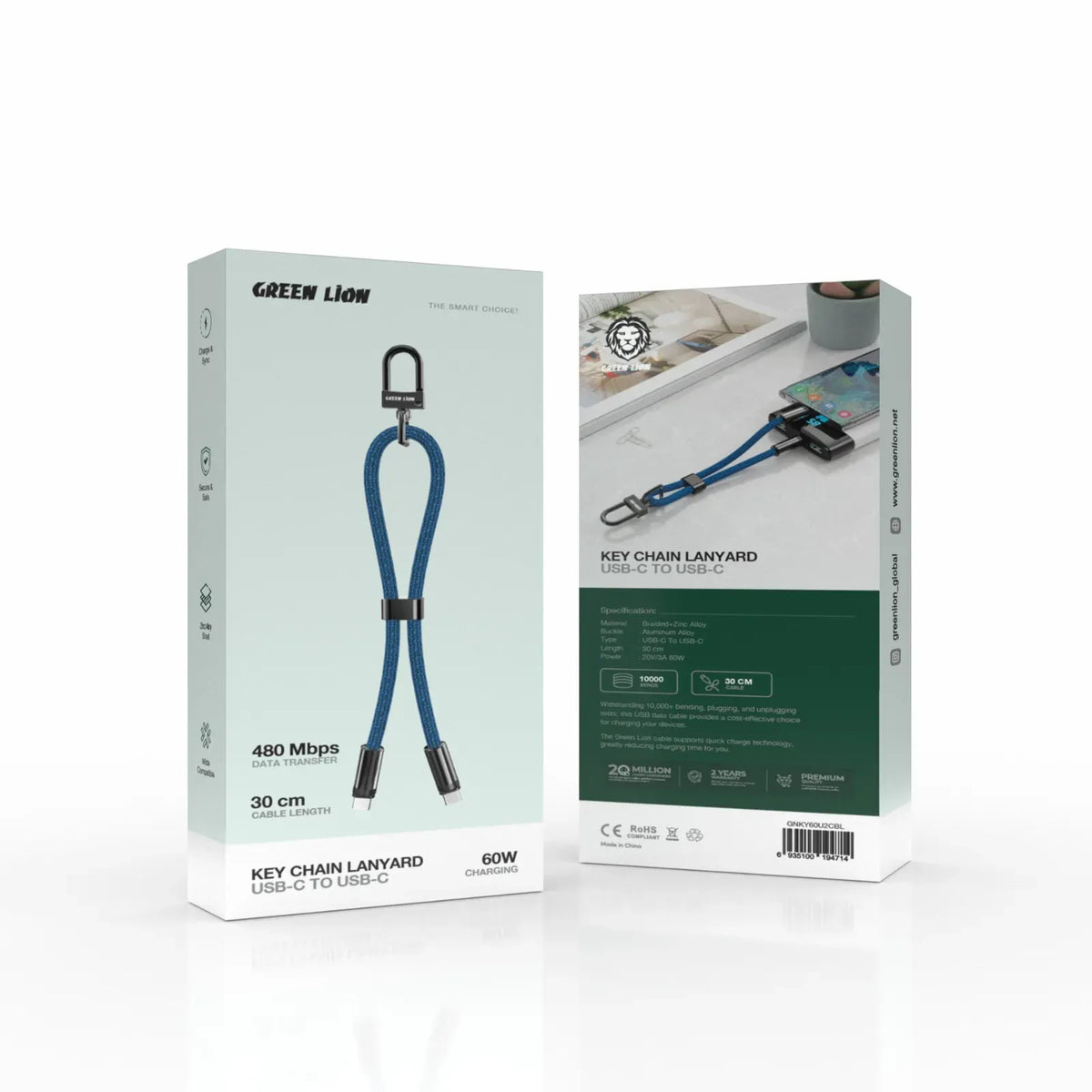 Green Lion Keychainlanyard USB-Cto USB-C 60 W - Blue – image 2