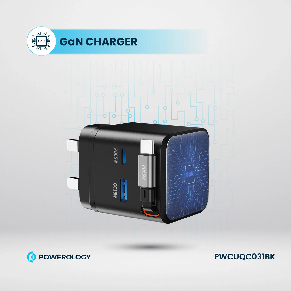 Powerology Dual Port |Retractable Ga NCharger - Balck – image 8