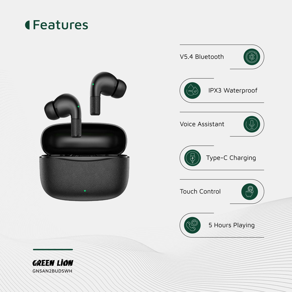 Green Lion Santorini 2-True Wireless Earbuds TWS - Black – image 14