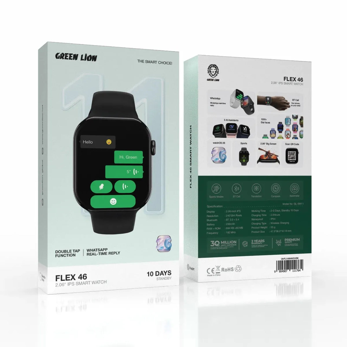 Green Lion Flex 46-2.06''IPS Smart Watch - Black