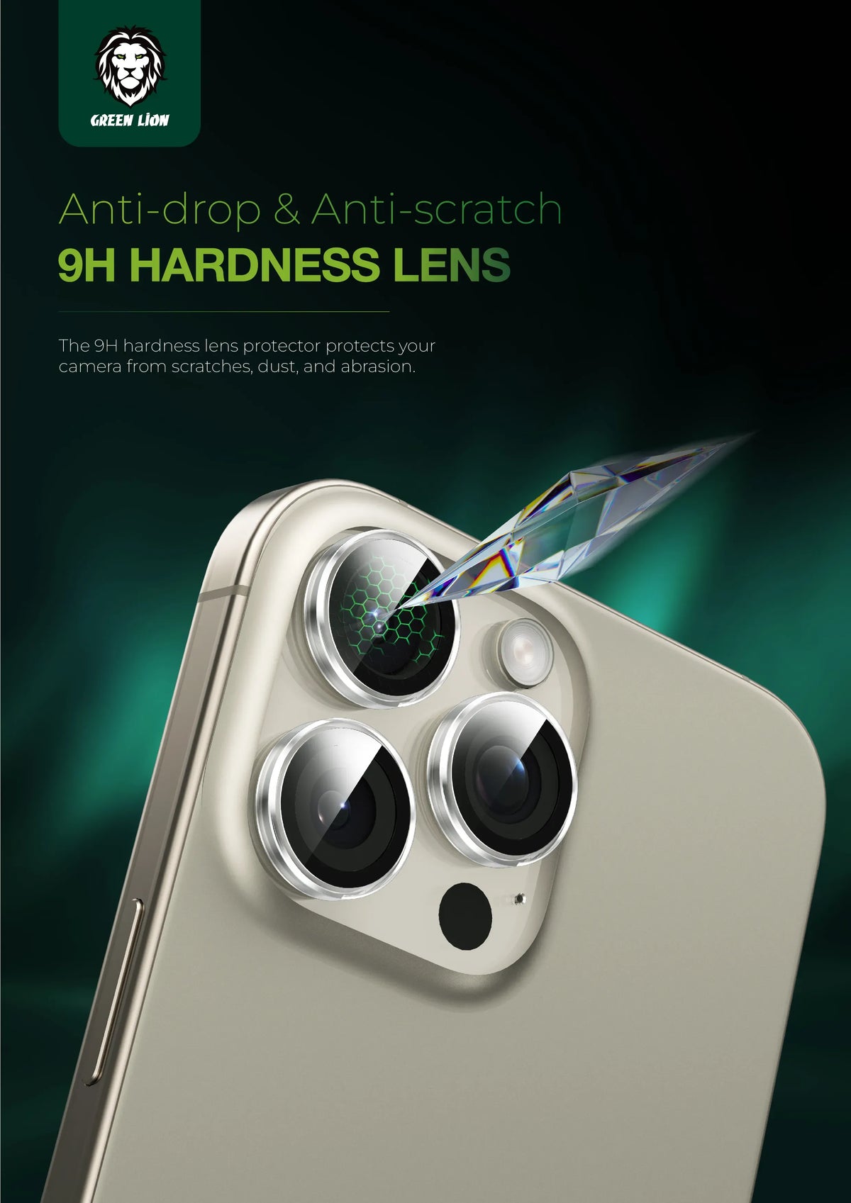 Green Lion Trio Camera Lens for Iphone 16 Pro Pro Max Clear – image 11