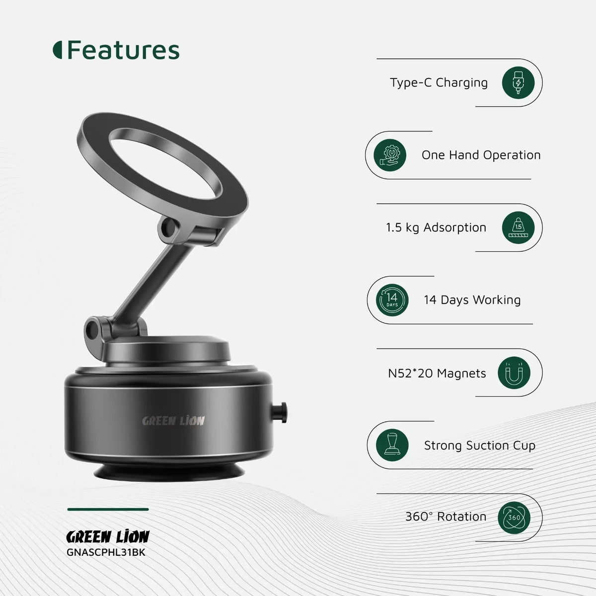 Green Lion Gx 31 Auto Suction Phone Holder Matte Black – image 10