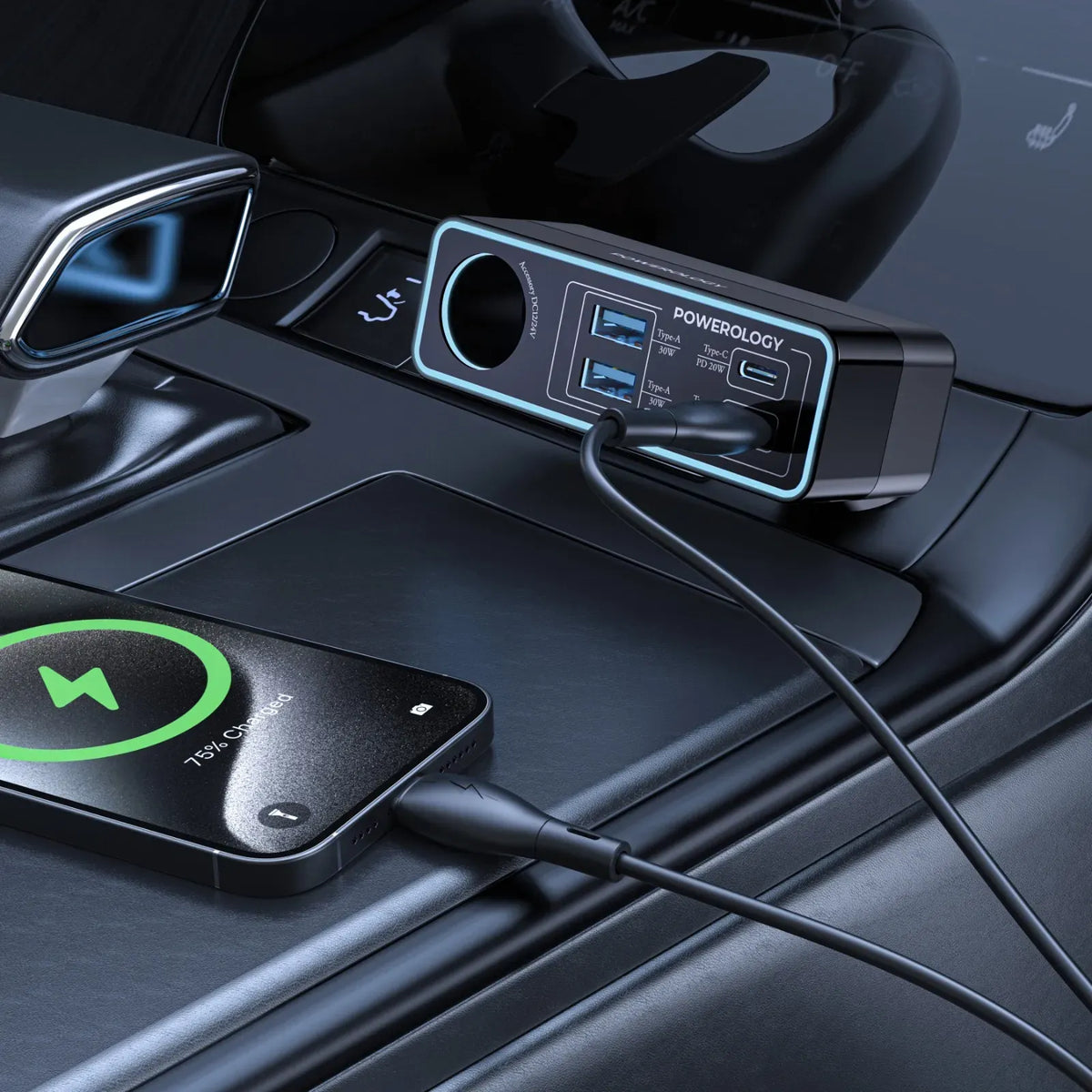 Powerology Brio 125w Multi Port Car Charger Black – image 2