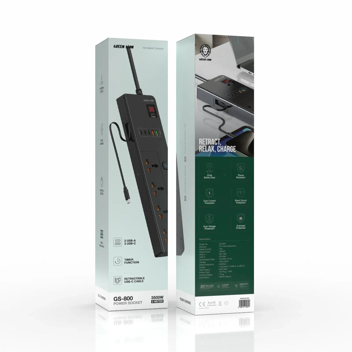 Green Lion GS-800 Power Socket 2 M 3500 W - Black – image 2