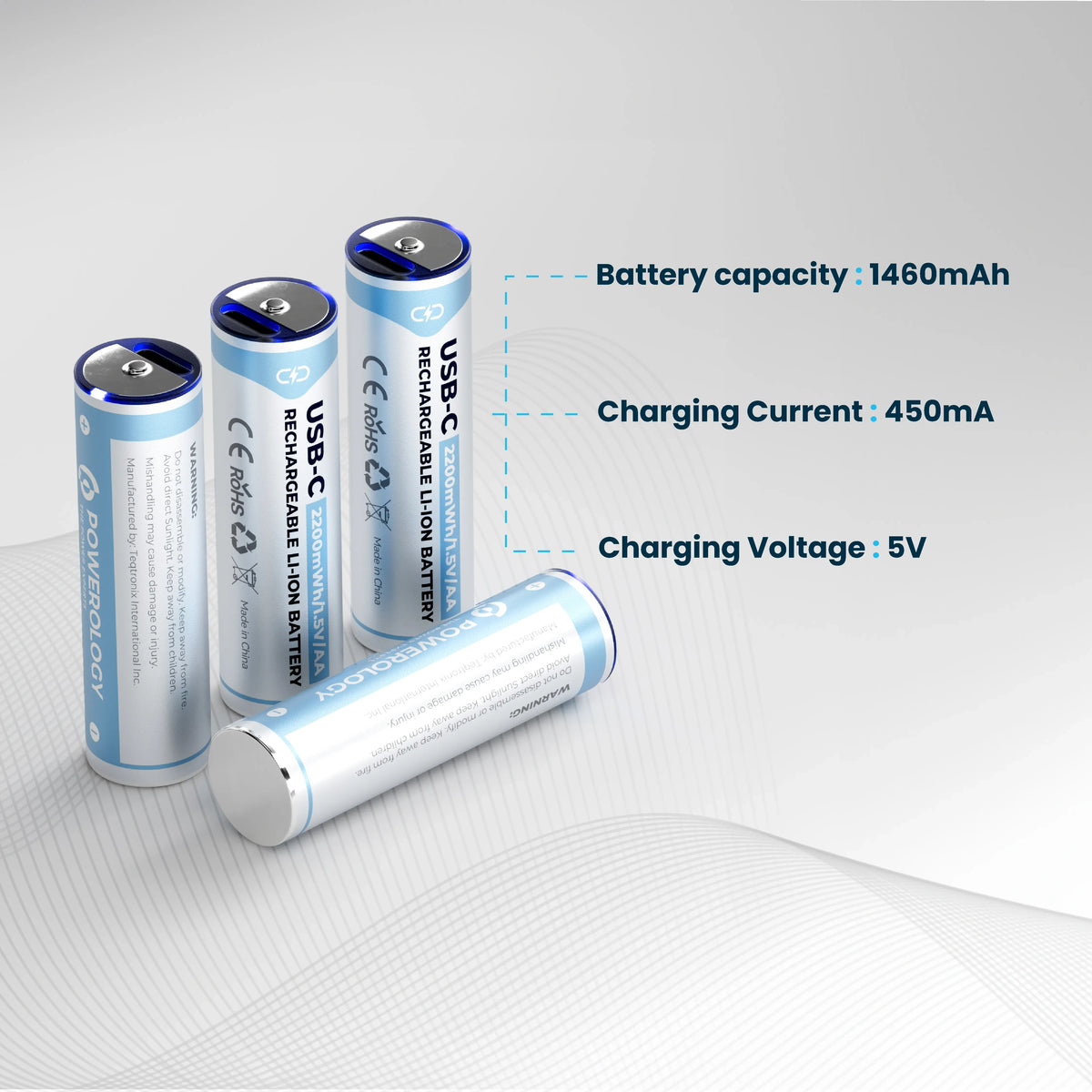 Powerology 1 5v Type C Rechargeable Lithium Ion Battery Aa Battery 2200mwh 4pcs Per Pack – image 14