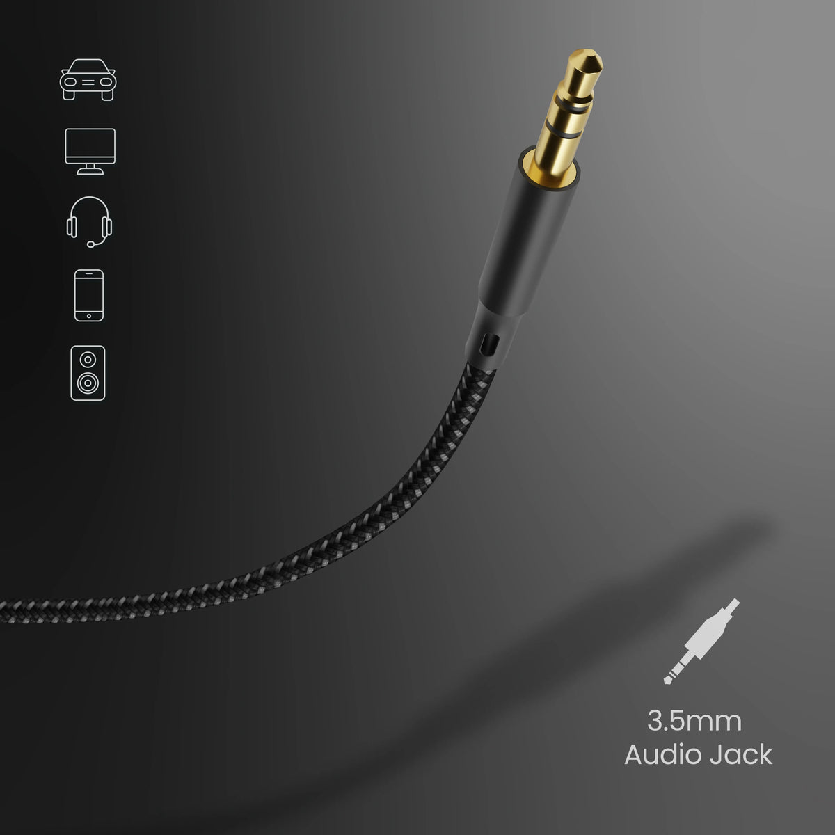 Powerology Braided Type C to Aux 3 5mm Cable 1 2m Black – image 3