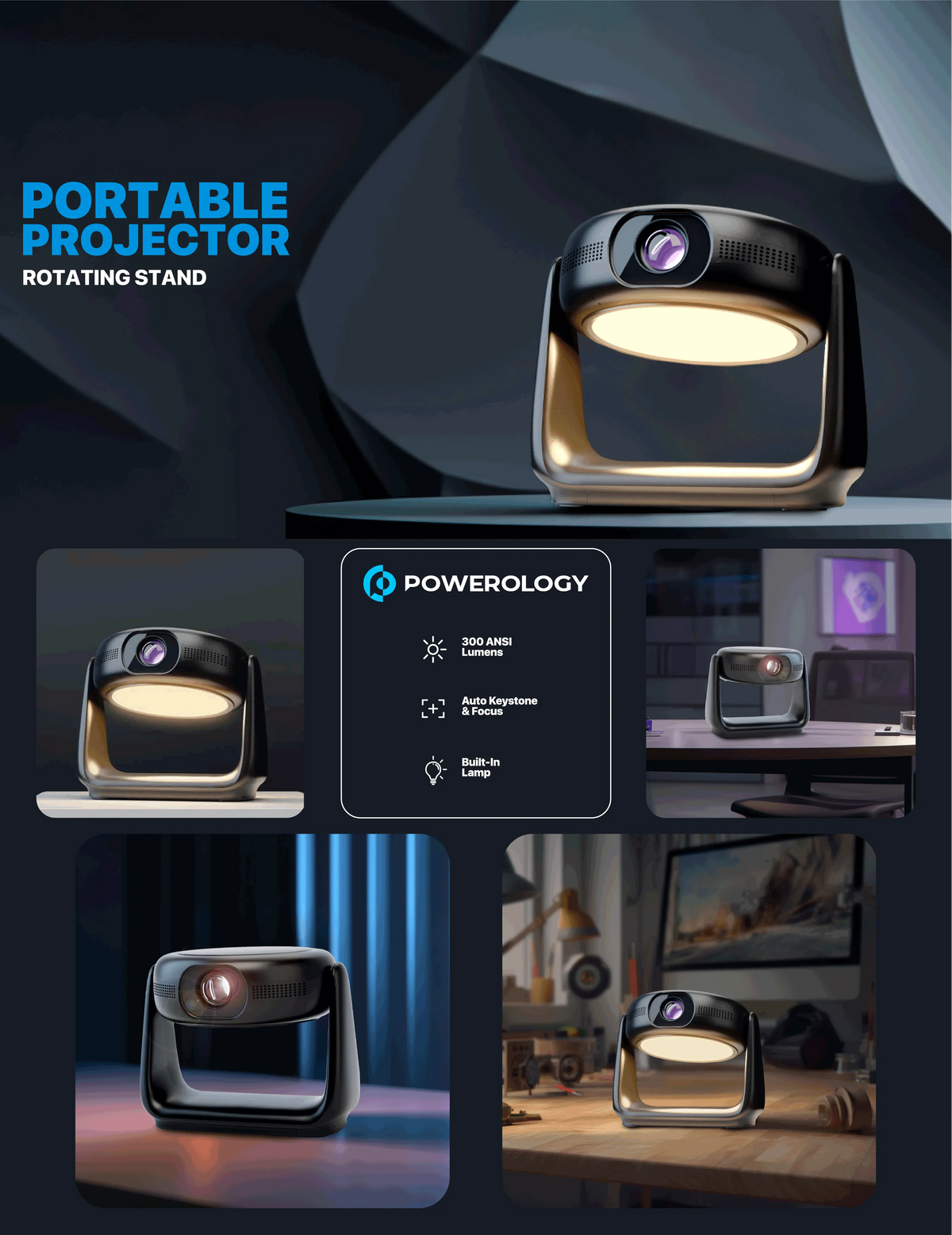 Powerology 300 Ansi Lumens Full HD Portable Projector with Built in Battery and LCD Light – image 19