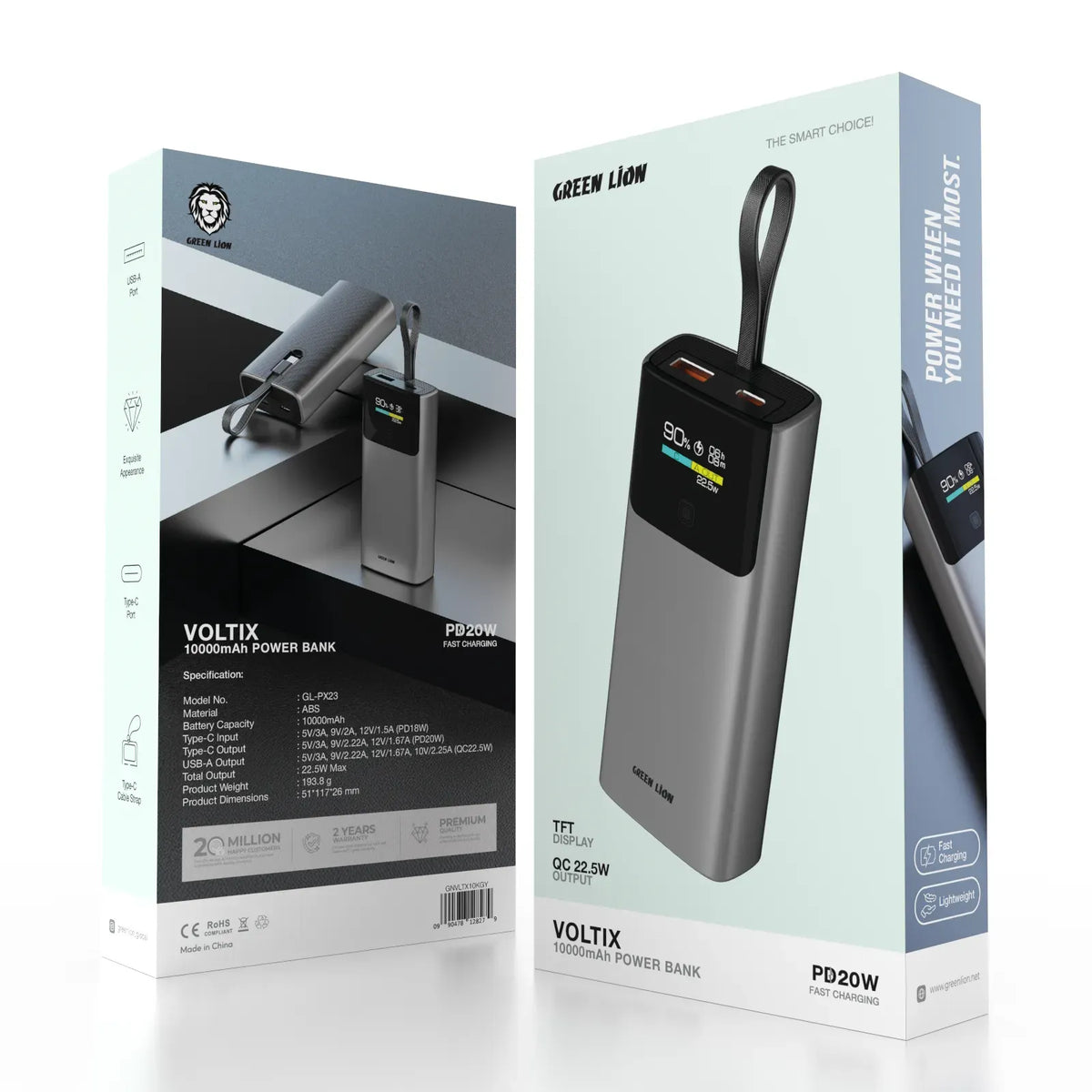 Green Lion Voltix 10000mAh Power Bank Pd20w Grey – image 2