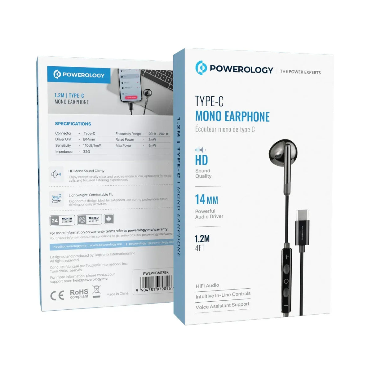 Powerology Type-CMono Earphone - Black