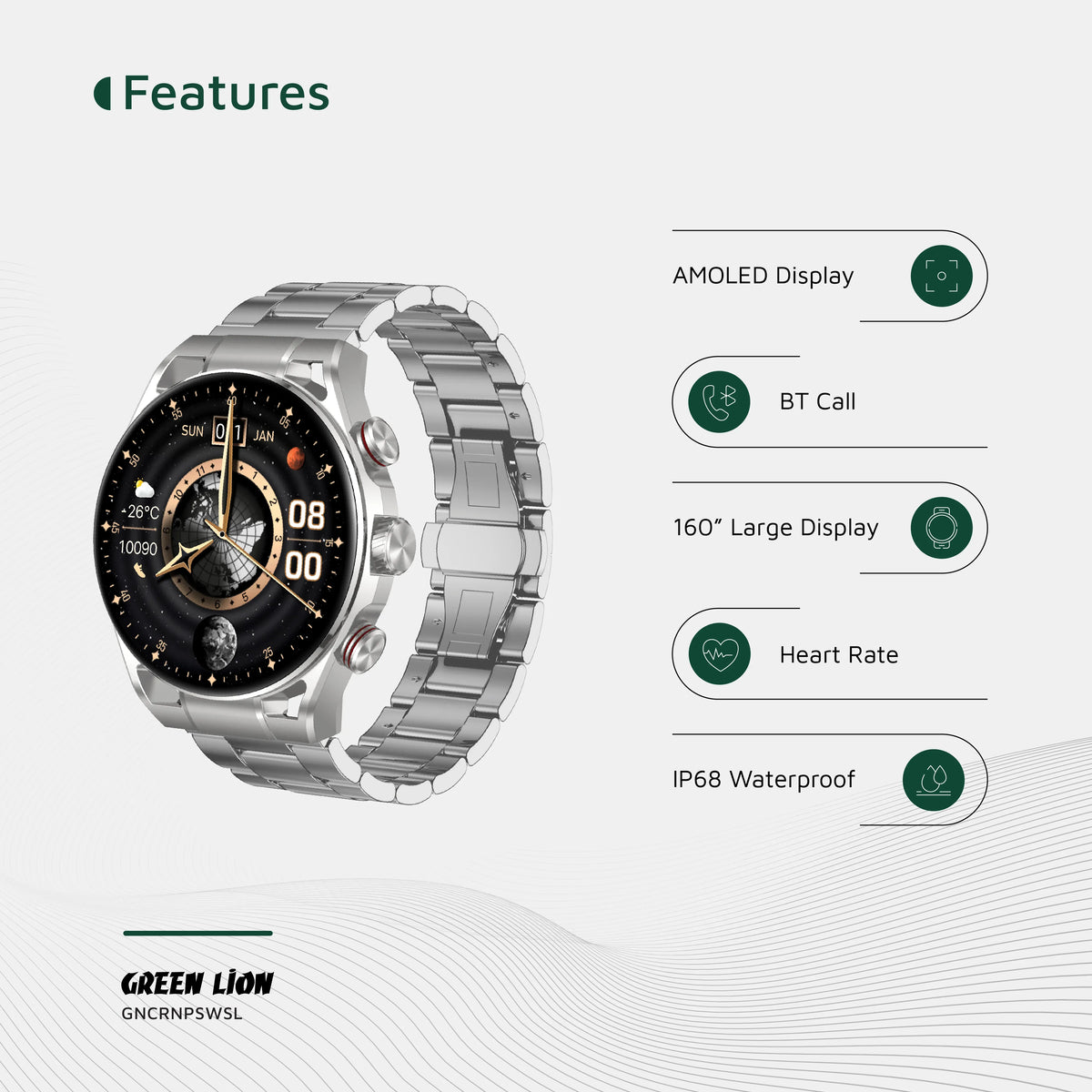 Green Lion Chrono Pro Smart Watch - Silver – image 6