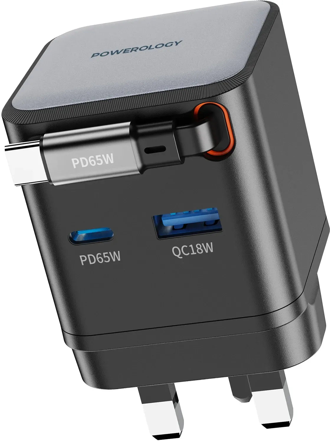 Powerology Dual Port |Retractable Ga NCharger - Balck – image 16
