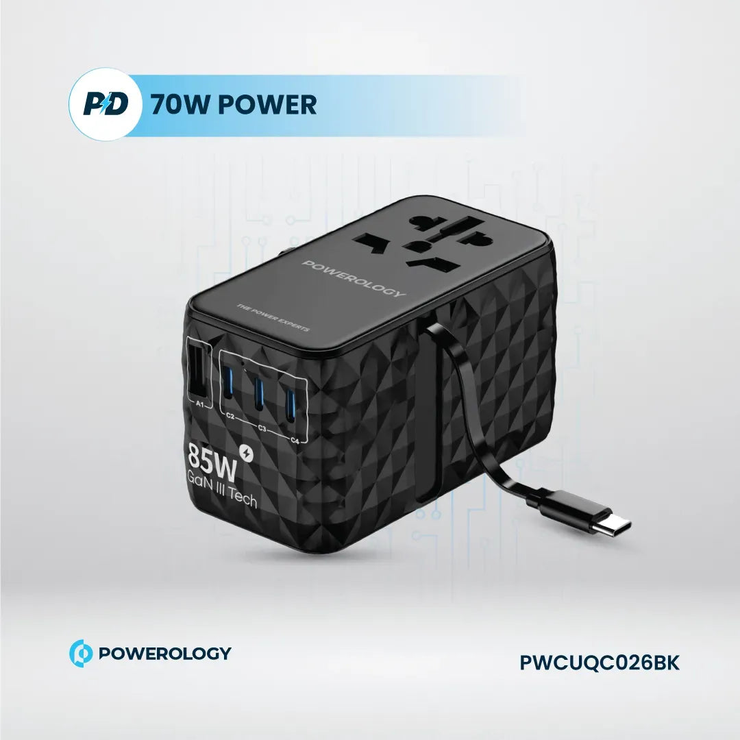 Powerology Universal Ga N 85 W Super Charger Retractable Type-C Cable - Black – image 8