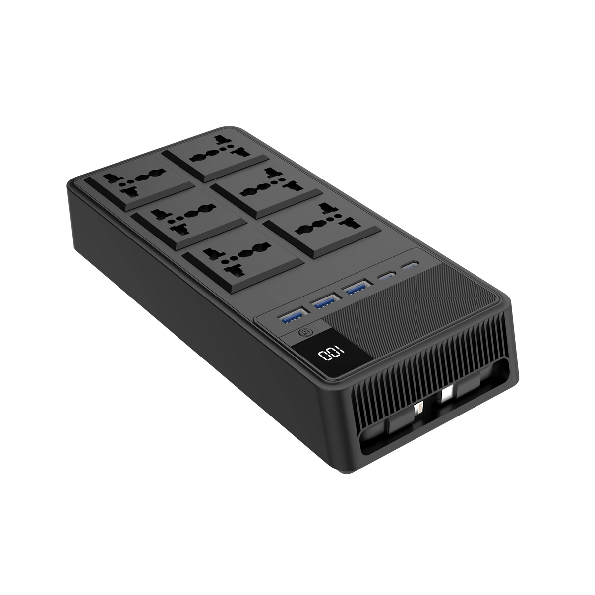 Powerology 2500w 6ac Power Strip with Built in Retractable Cables Black – image 18