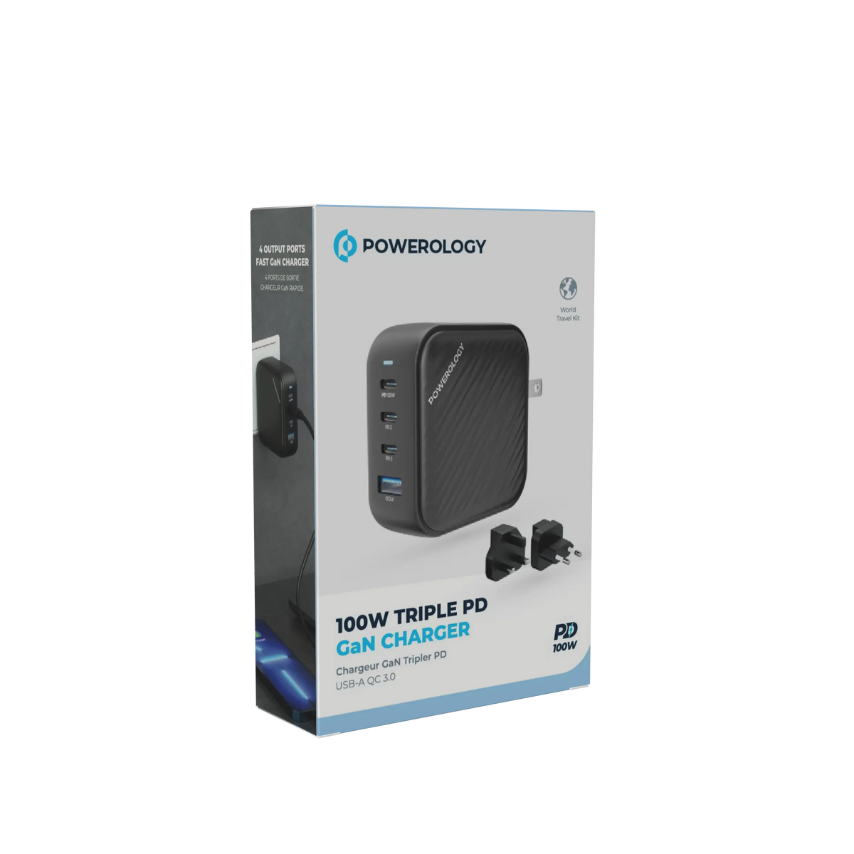 Powerology 100 W Triple PDGa N Charger +1 QC 3.0 World Travel Kit - Black – image 10