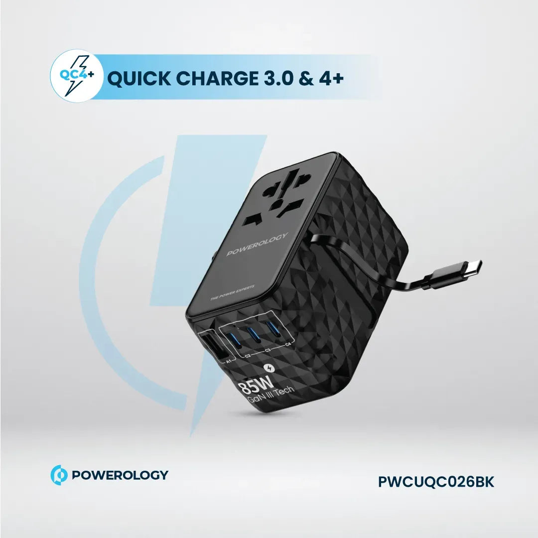 Powerology Universal Ga N 85 W Super Charger Retractable Type-C Cable - Black – image 3