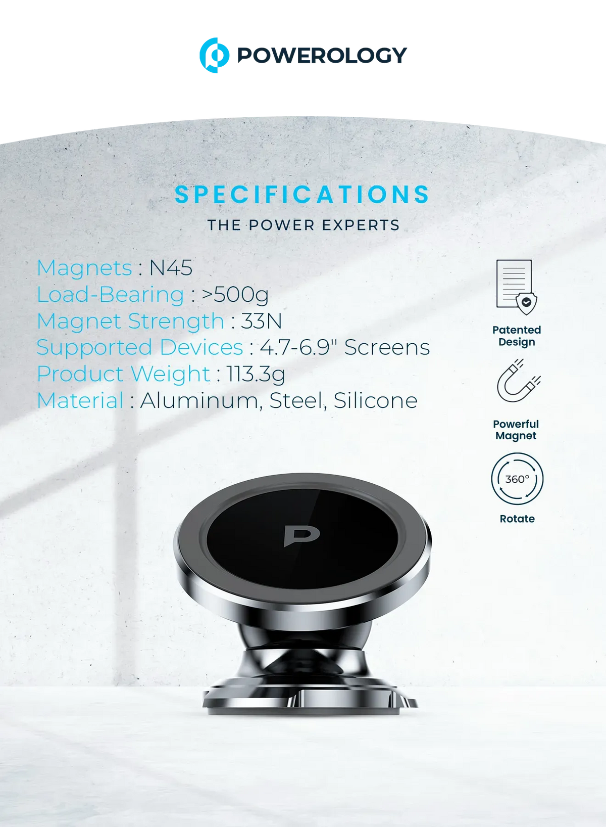 Powerology Heavy-Duty Magnetic Dash Mount - Silver – image 5