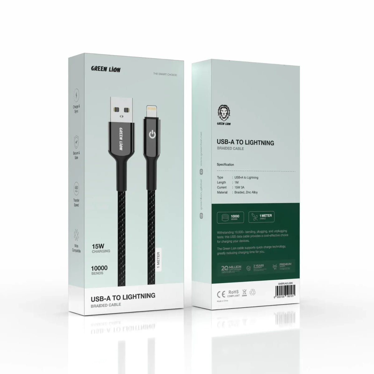 Green Lion USB A to Lightning Braided Cable Black – image 2