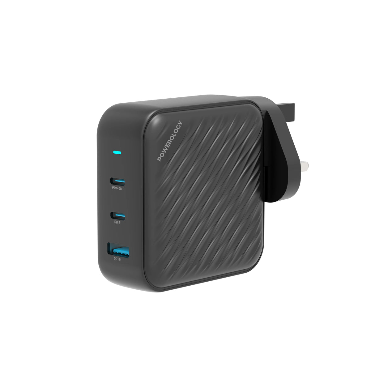 Powerology 140w PD QC 2xusb C and 1xusb A Gan Charger Uk Black – image 10