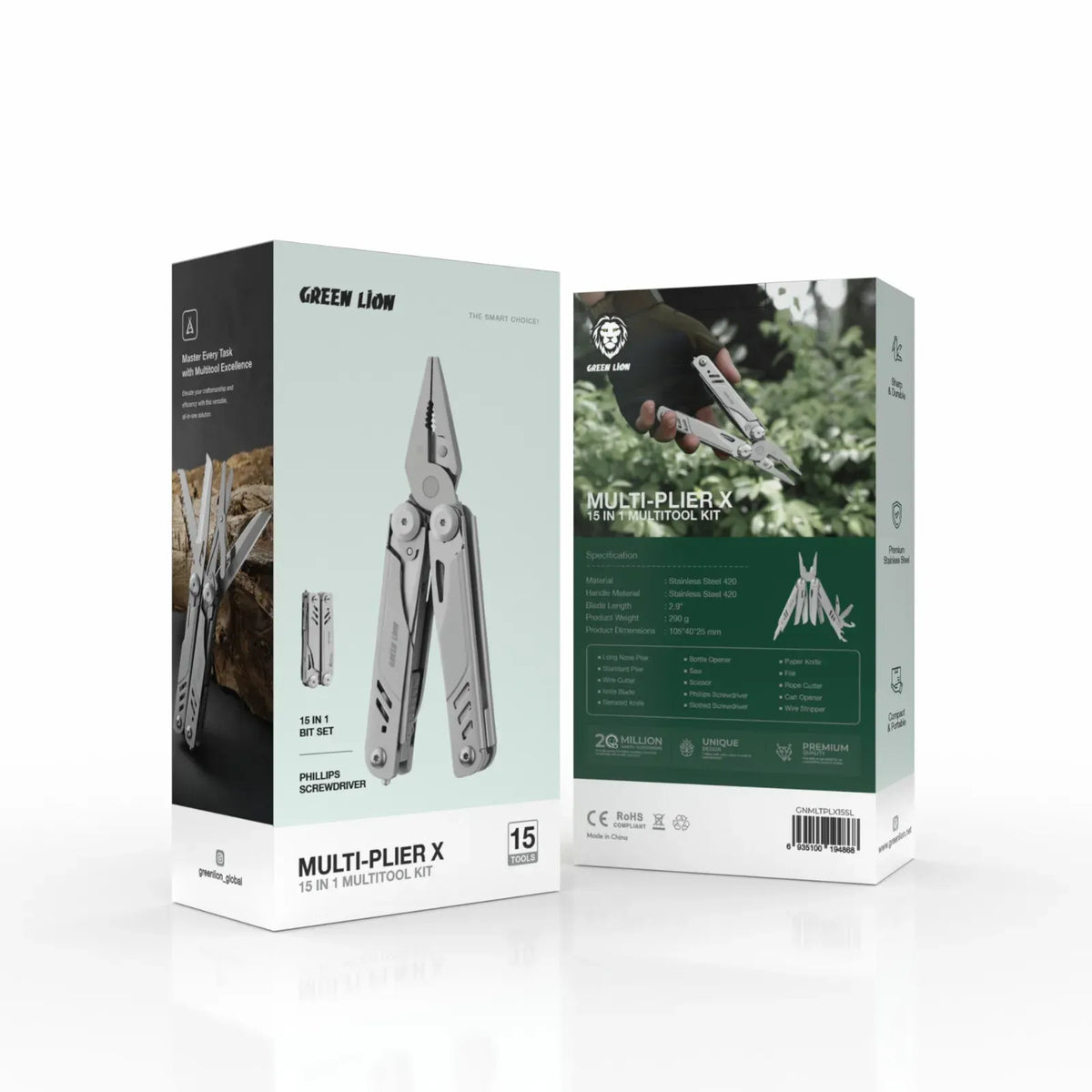 Green Lion Multi Plier X 15 in 1 Multi Tool Kit Silver – image 3