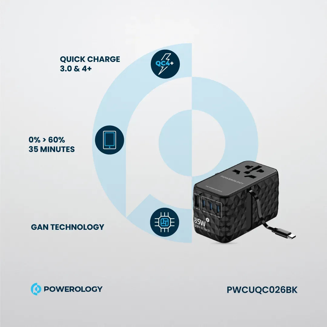 Powerology Universal Ga N 85 W Super Charger Retractable Type-C Cable - Black – image 2
