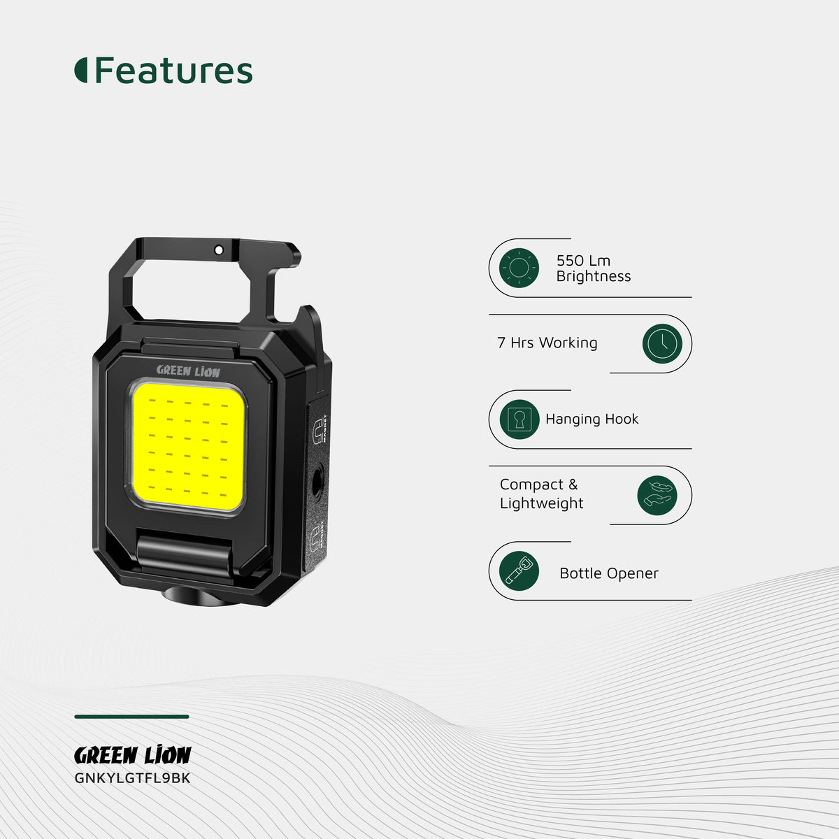Green Lion Keychain Light with Foldable Design Black – image 8