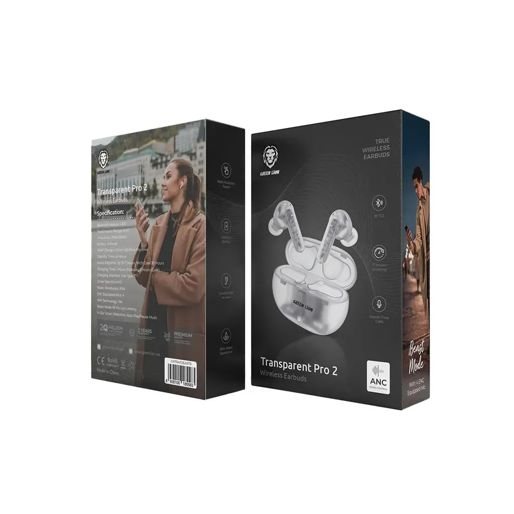 Green Lion Transparent Pro 2 Wireless Earbuds White – image 3