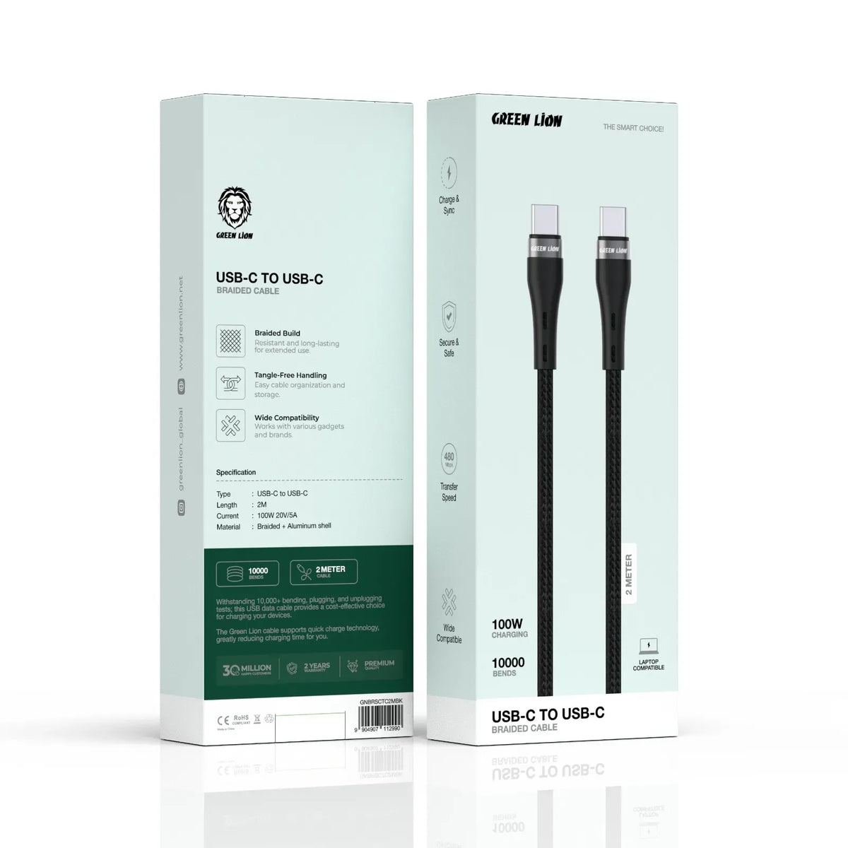 Green Lion USB C to USB C Braided Cable Black – image 3
