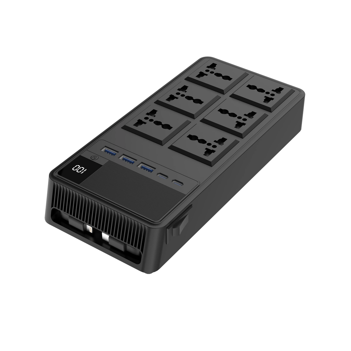 Powerology 2500w 6ac Power Strip with Built in Retractable Cables Black – image 19
