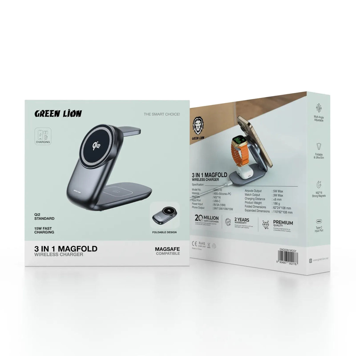 Green Lion 3 in 1 Magfold Wireless Charger Gray – image 6