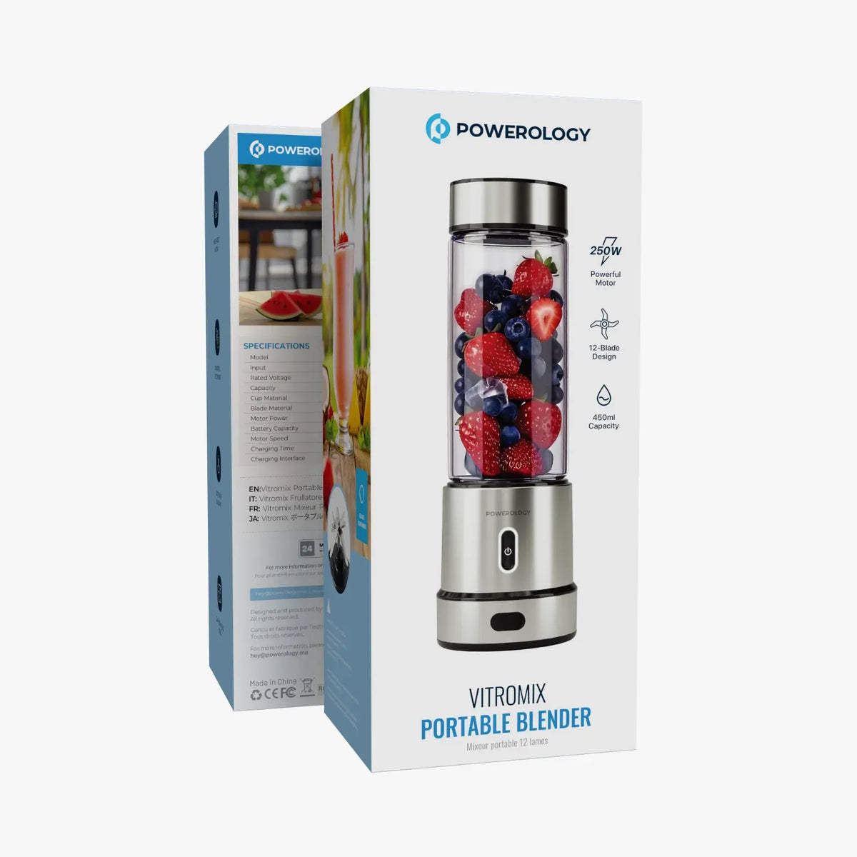 Powerology Vitromix Portable Blender Mixeur Portable 12 Lames - Silver