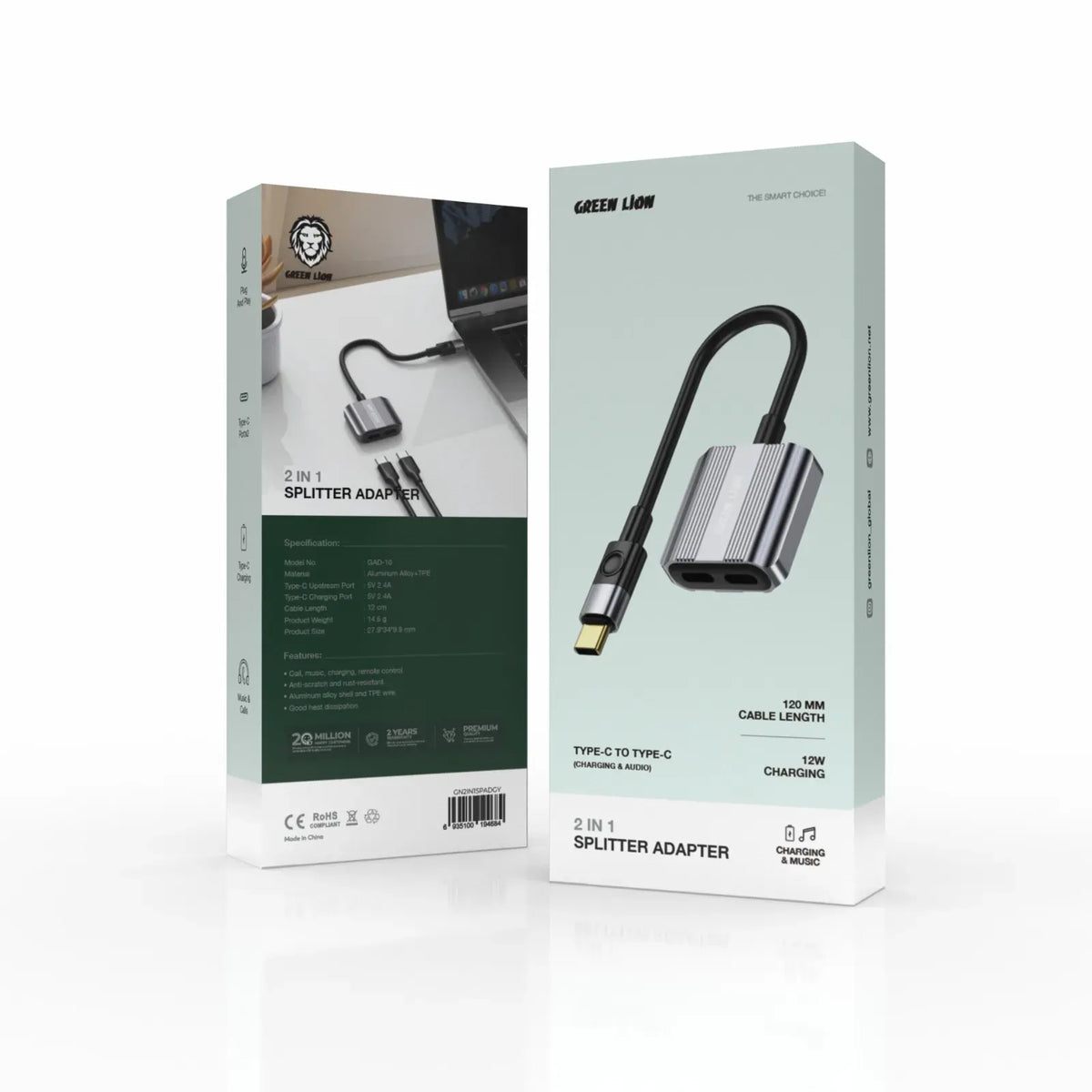 Green Lion 2 in 1 Splitter Adapter Type C to Dual Type C Gray – image 4