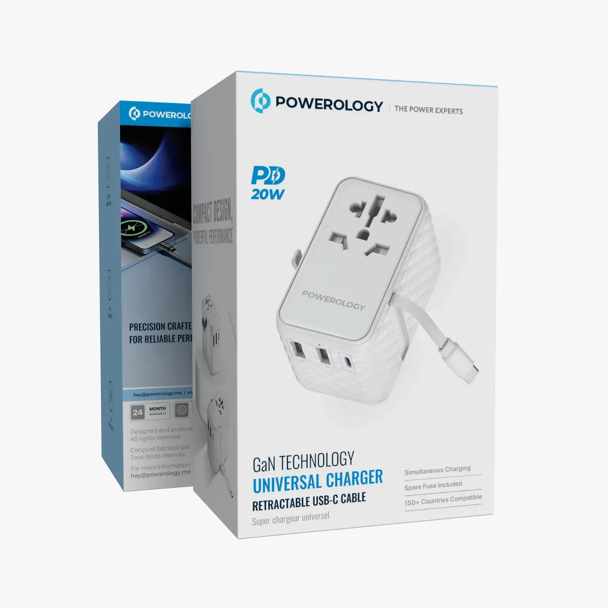 Powerology Ga N 20 W PDUniversal Adapter Retractable Type-CCable - White – image 11