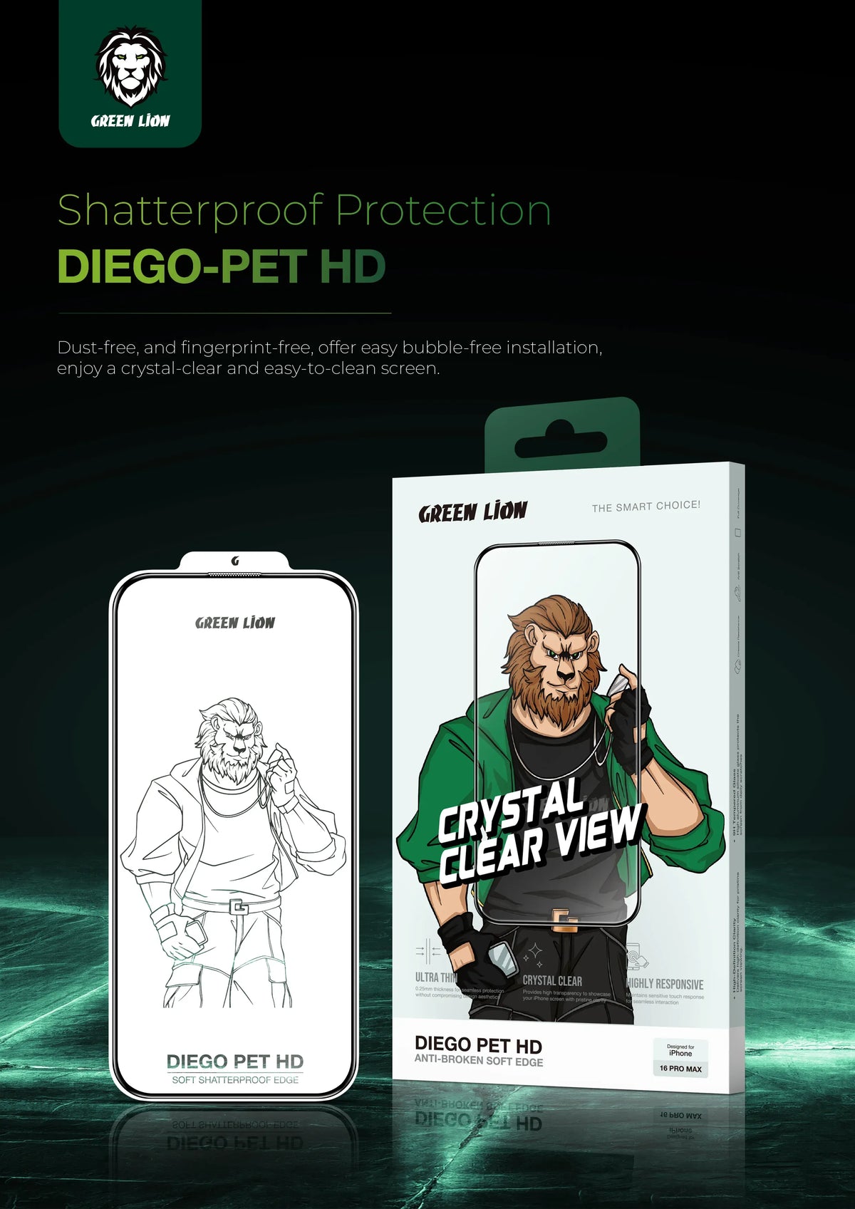 Green Lion Diego Pet HD Screen Protector - Clear – image 13