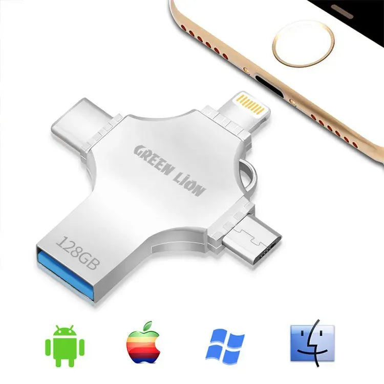Green Lion 4 in 1 USB Flash Drive 128gb Silver – image 2