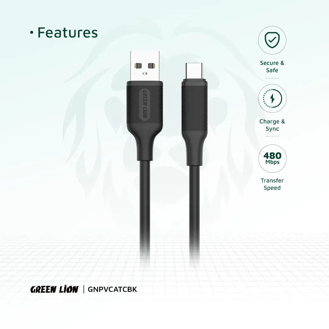 Green Lion USB-ATo Type-C PVCCable(1 m) - Black – image 2