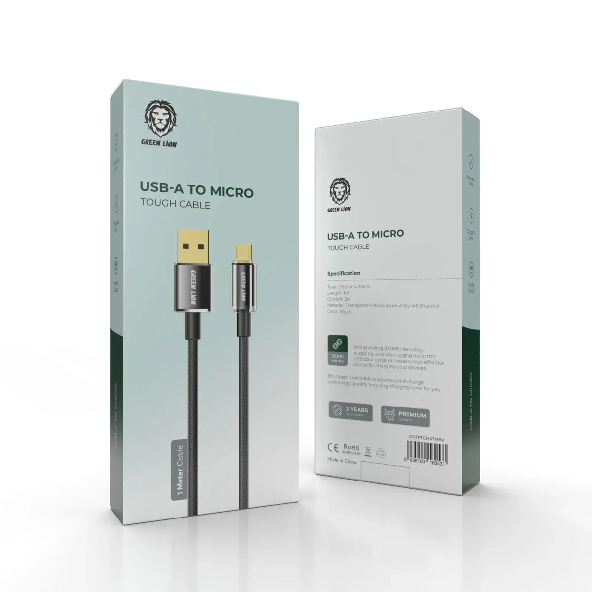 Green Lion USB A to Micro Tough Cable 1m Black – image 2