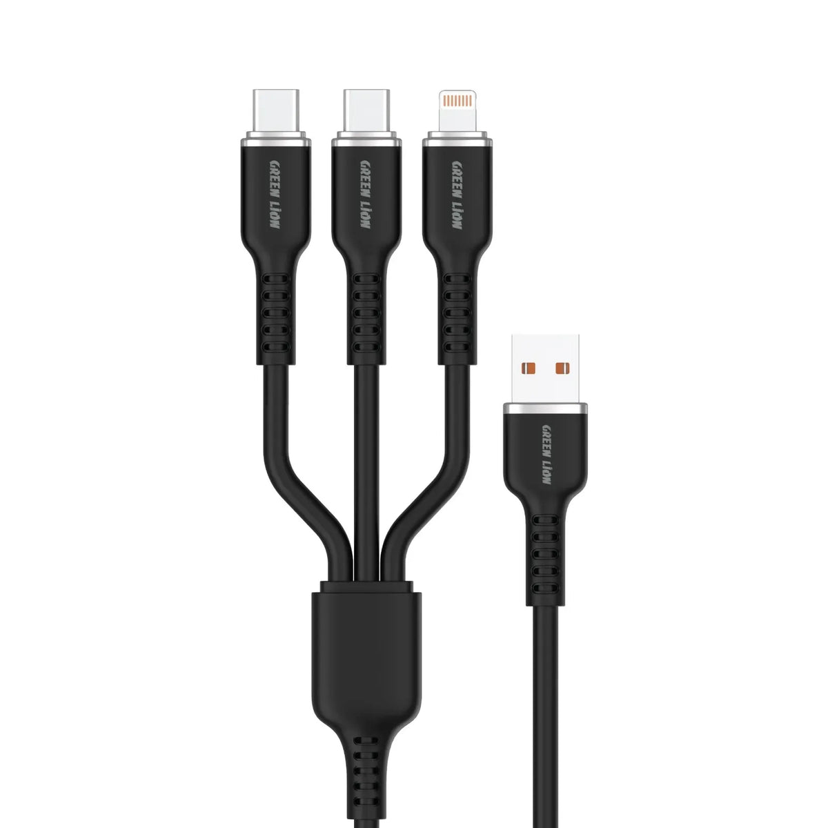 Green Lion 3in1 Silicone Cable USB A to USB Cx2 and Lightning Black – image 2