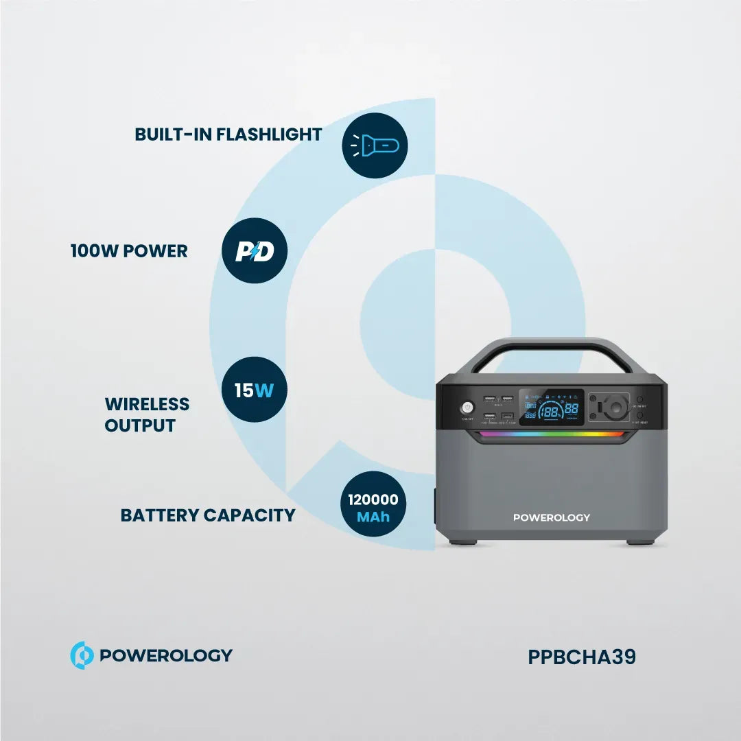 Powerology 120000mAh Portable Power Generator Fast Charging 384wh 600w Black – image 6