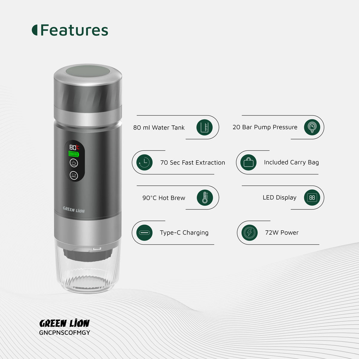 Green Lion Campinas Portable Coffee Maker 80 m L - Gray – image 2