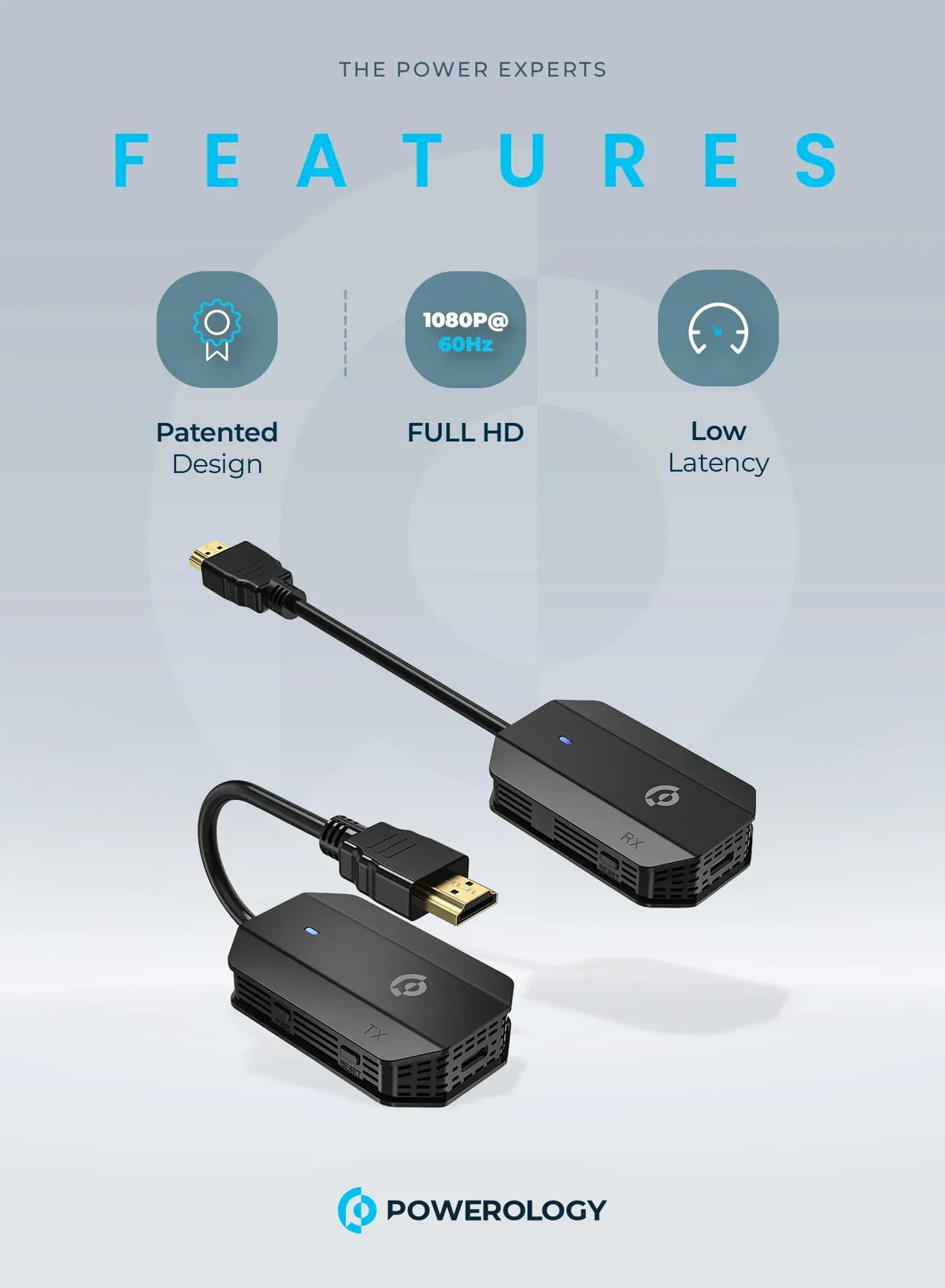 Powerology Wireless Hdmi Mirroring Adaptor Pair with USB C Cable Full HD 1080p Black – image 3