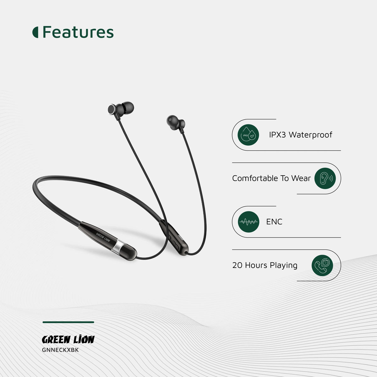 Green Lion Neck XWireless Neckband - Black – image 4