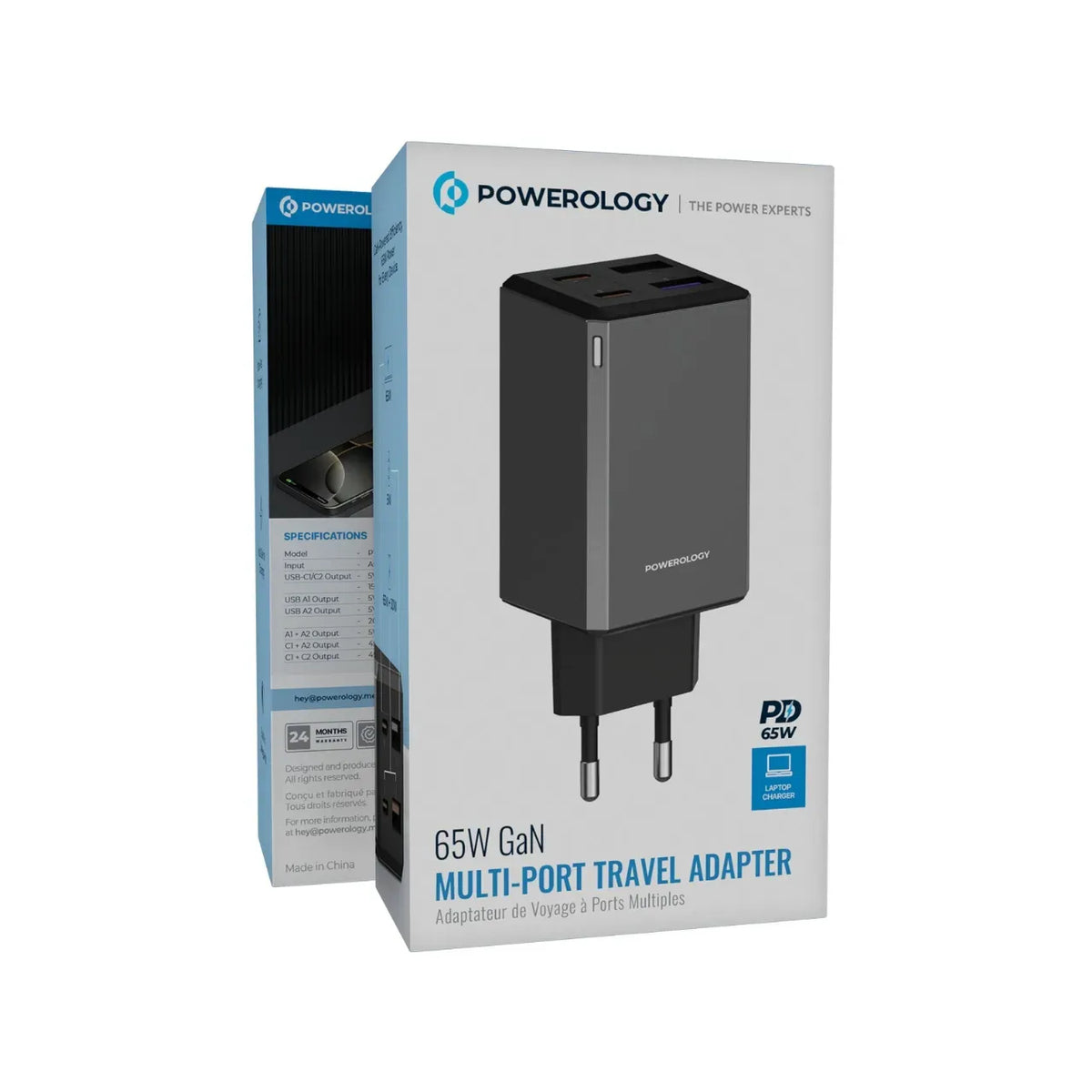 Powerology 65w Gan Multi Port Travel Adapter Grey – image 2