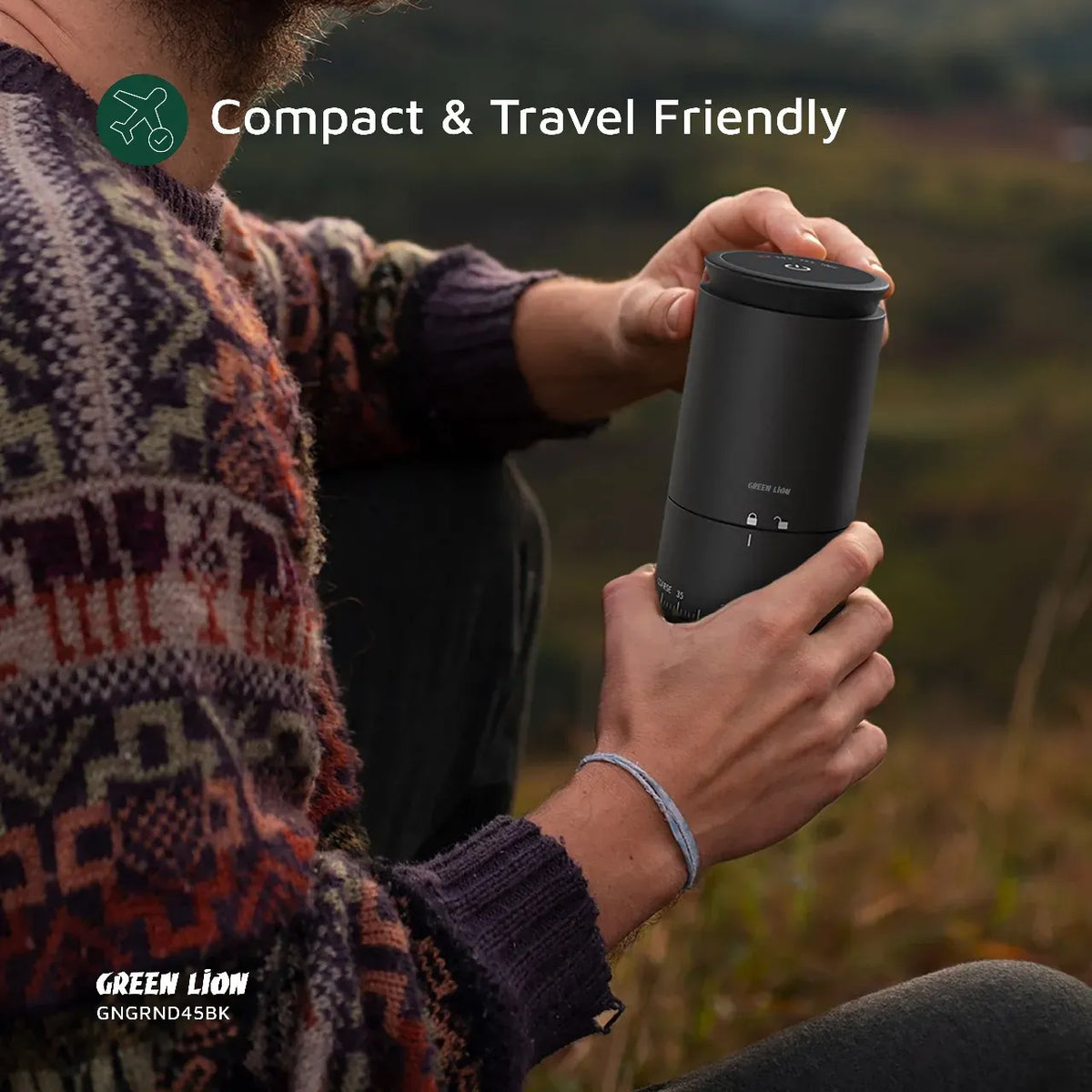Green Lion Grind Pro Coffee Grinder Rechargeable Black – image 2