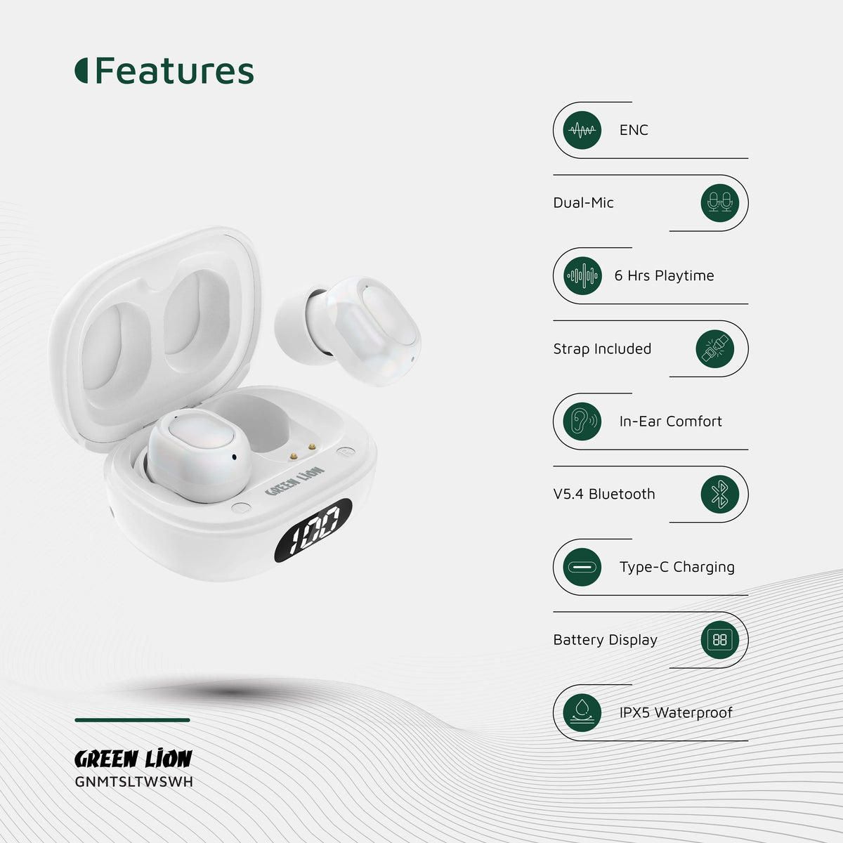 Green Lion Mittersill True Wireless Earbuds - White – image 9