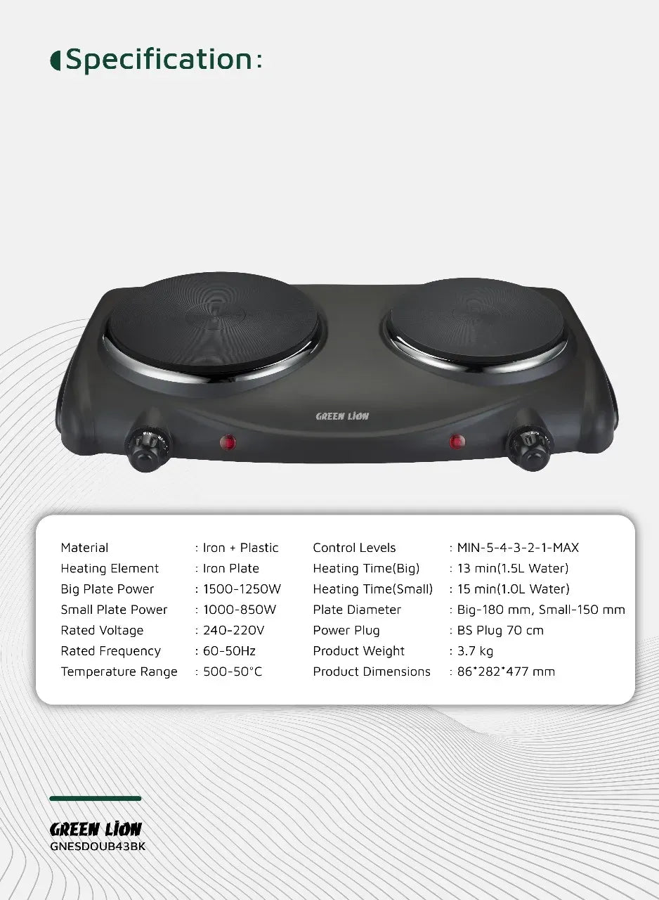 Green Lion Electric Stove Double Hot Plate Black – image 5