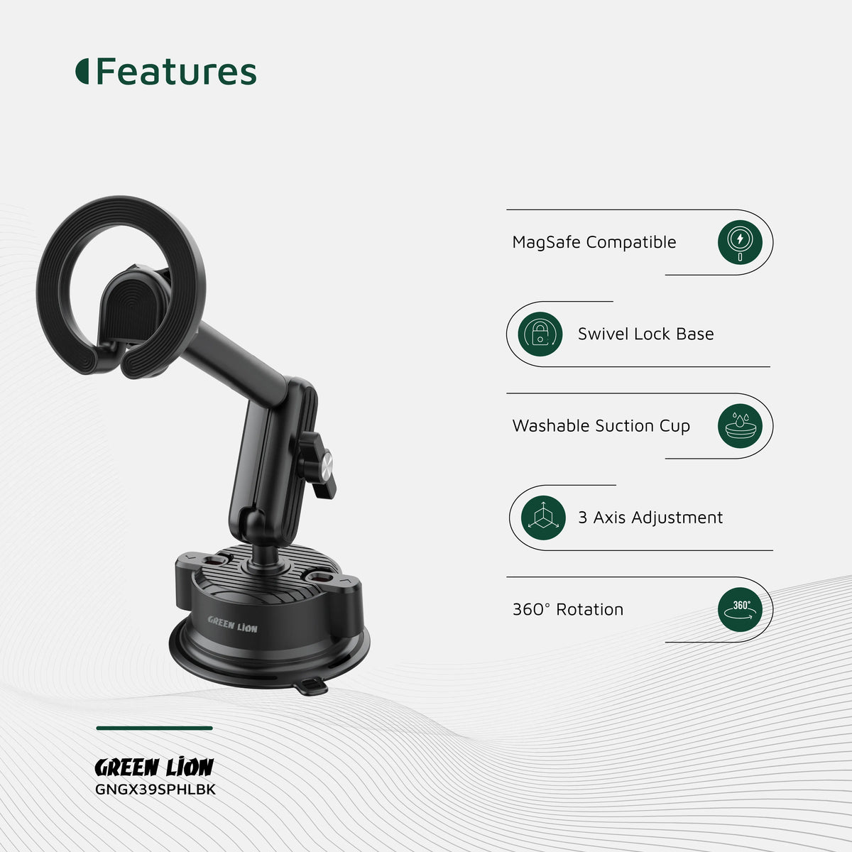 Green Lion GX-39 Suction Phone Holder - Black – image 12