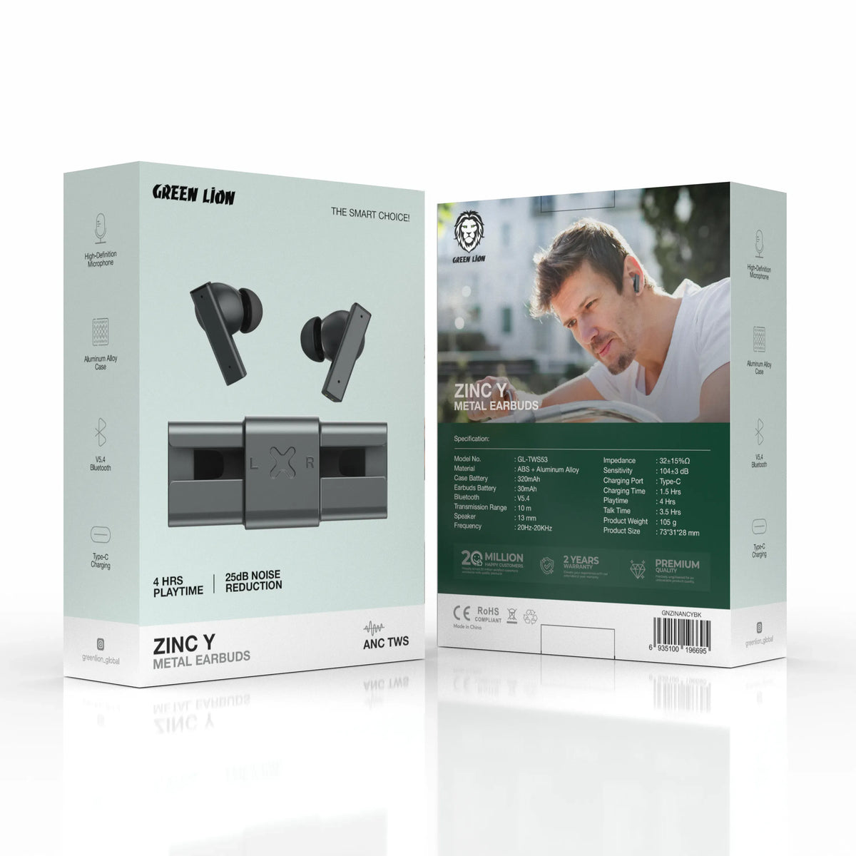Green Lion Zinc Y Metal Earbuds Tws with Anc Black – image 4