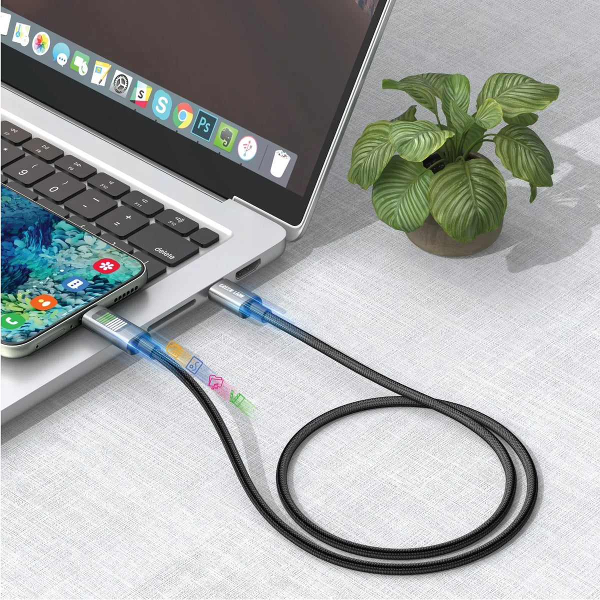 Green Lion LED Braided USB C to USB C Cable Black – image 4